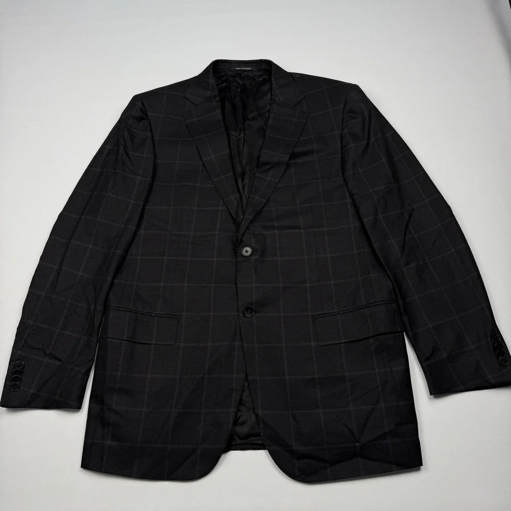 Ermenegildo Zegna Blazer Mens 42R Black Plaid Wool Silk Classic Fit Jacket Swiss